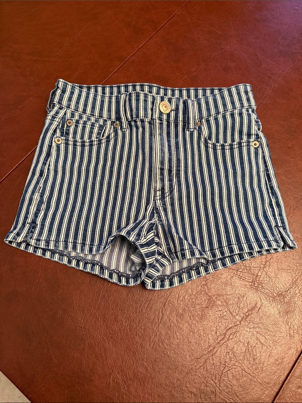 American Eagle Outfitters Blue and White Striped Denim Shorts